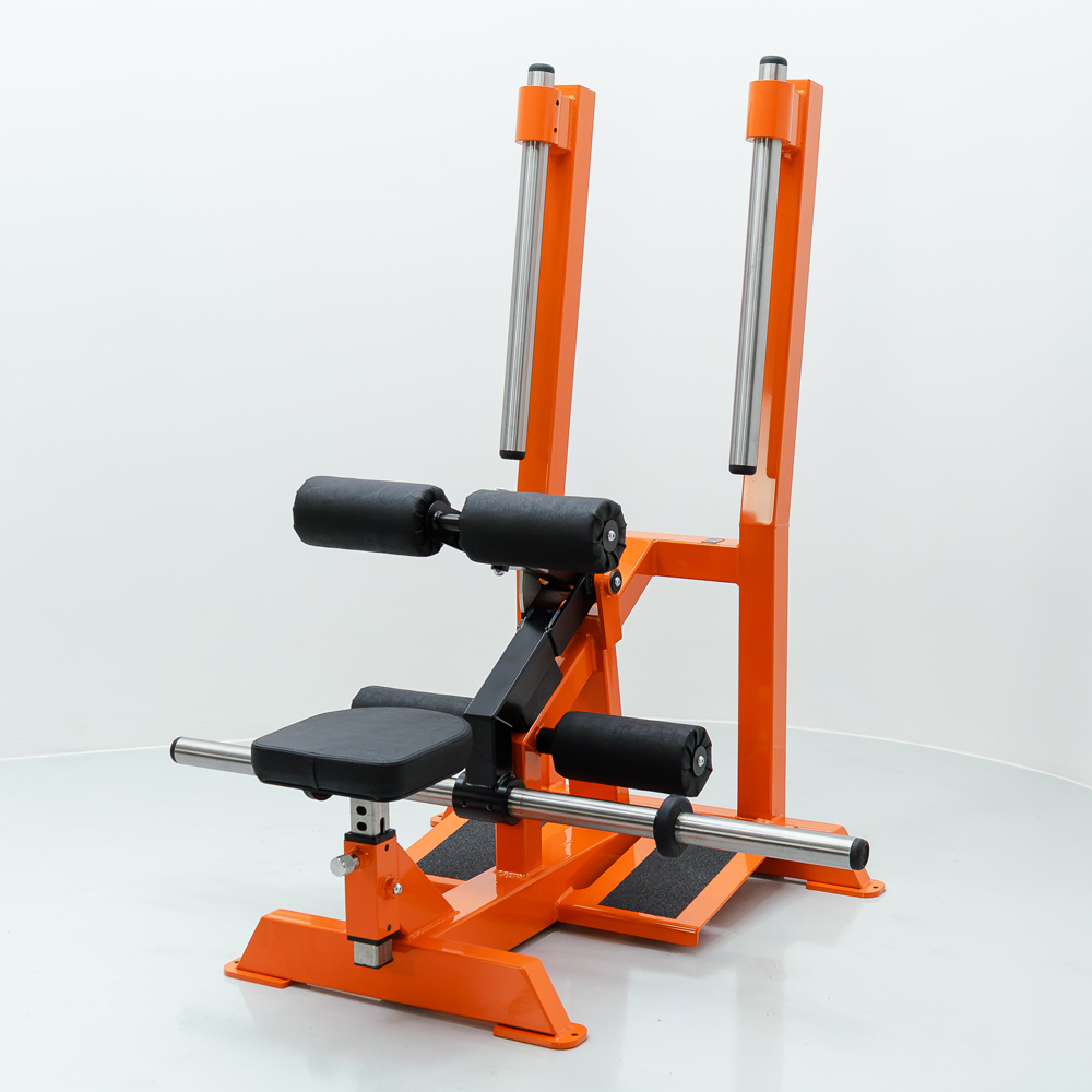 Orange plate-loaded hip abduction machine