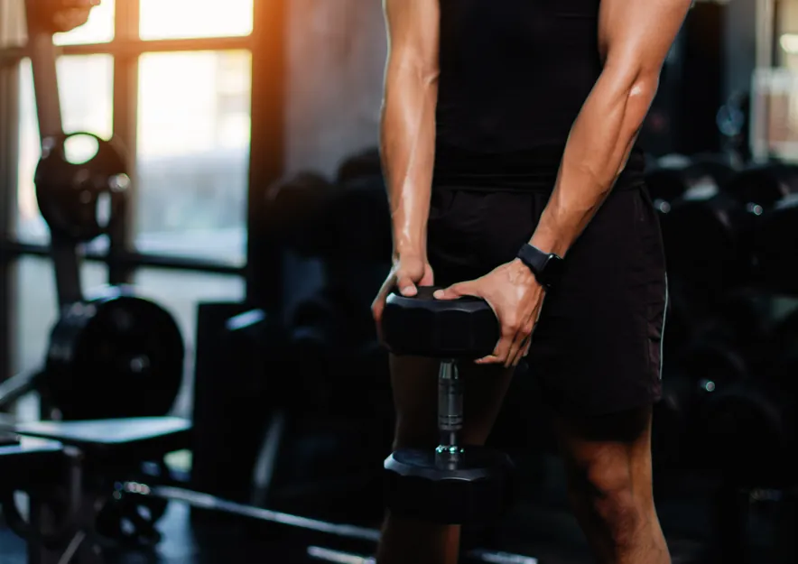 Free-weight area with dumbbells at the St Helier gym